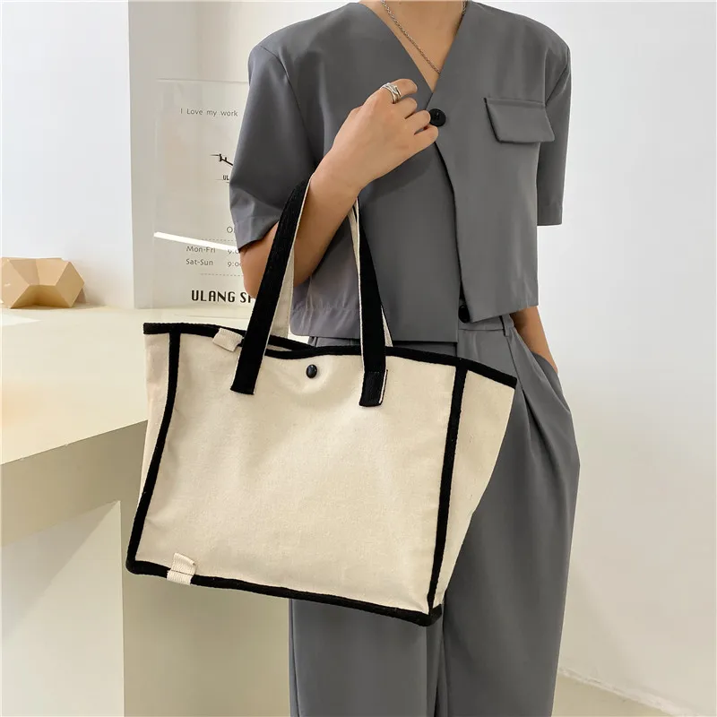 

Casual Women Solid Shoulder Bag Fashion Female Canvas Shopping Bag Handbags Print Large Capacity Travel Laptop Tote Bags Women