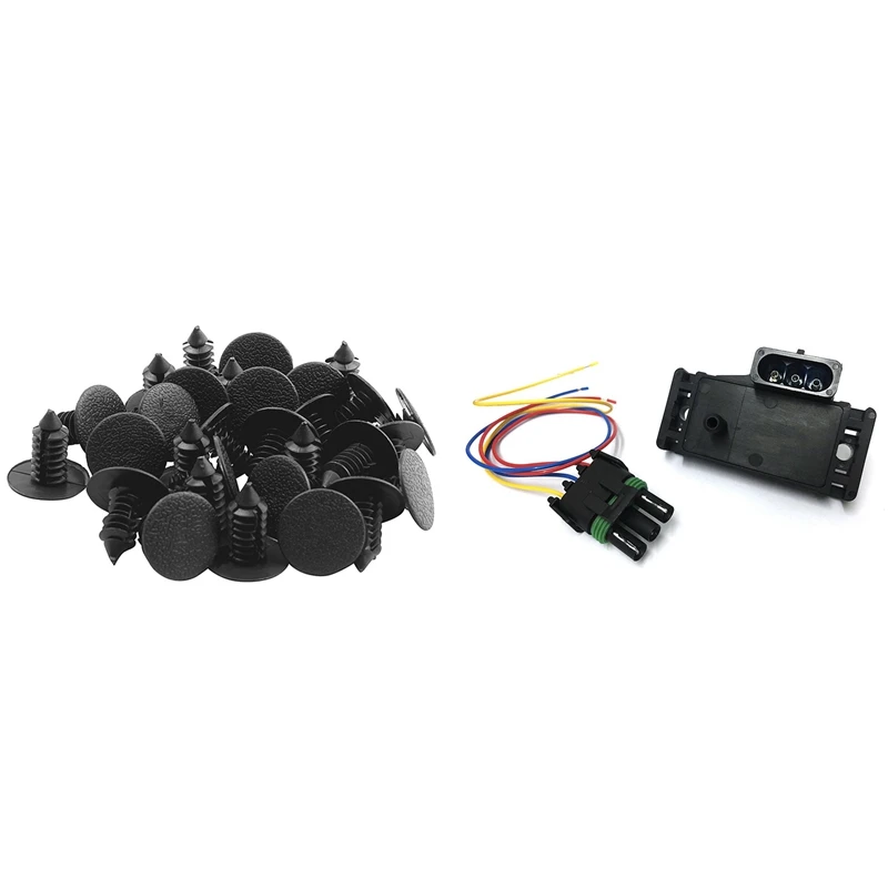 

30Pcs 9Mm X 8Mm Hole Car Fender Fir Tree Clips Rivets & 1 Pcs 3 Bar Map Manifold Absolute Pressure Sensor