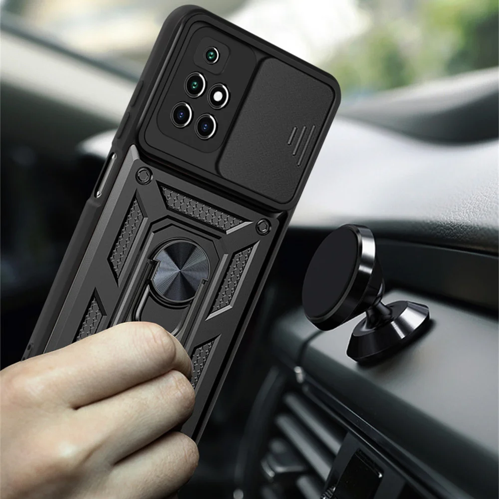 

Xiaomi POCO X3 GT Shockproof Case for Redmi Note 11 11S 10 Pro Ring Push Pull Camera Protection Cover for POCO M4 Pro 5G X3 GT