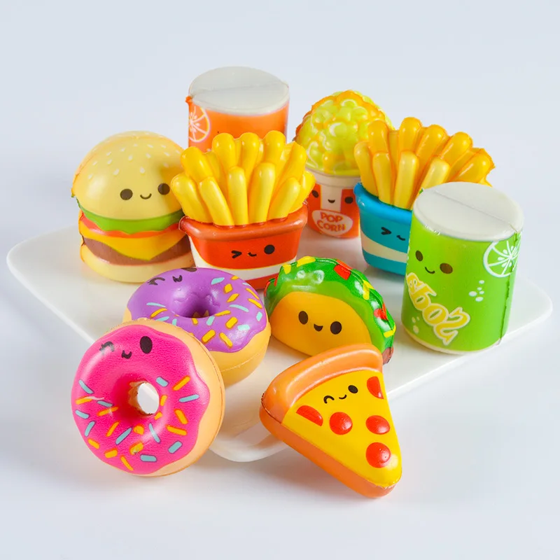 

1 Pcs Cartoon Kawaii PU Slow Rebound Simulation Popcorn Fries Burger Donut Food Squeeze Soft Children's Decompression Toys