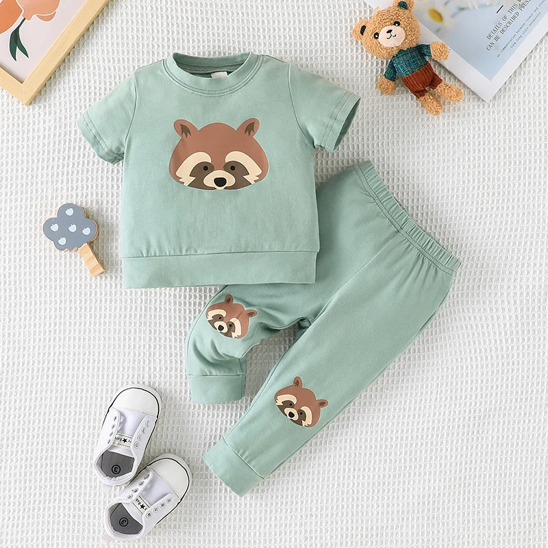 

Children's Cartoon Animal Pattern Short Sleeve + Trousers Two-piece Set 0-3 Years Old Children's Spring and Summer New Suit