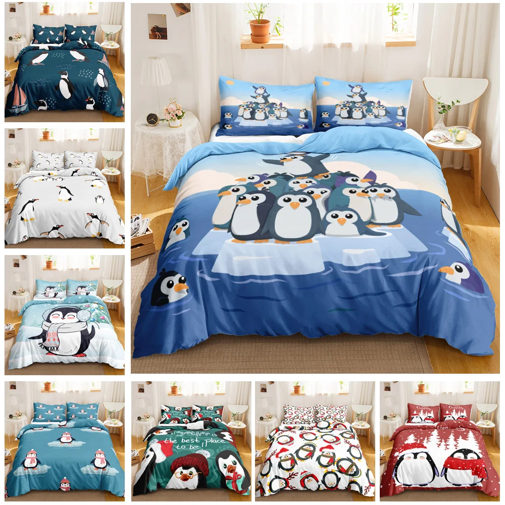 Penguin Bedding Set Twin Cute Animal Pattern Kids Teen Duvet Cover 3Pcs Cartoon