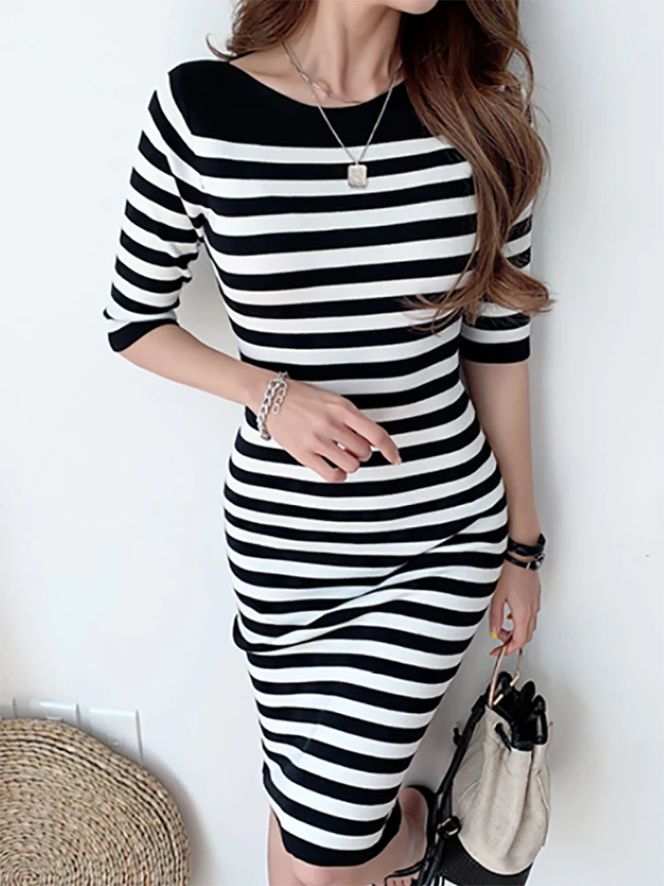 

Striped Knitted Midi Dress Women Bodycon Dress Summer Slim Dresses For Women Party Womens Clothing Vestidos De Verano Mujer 2022