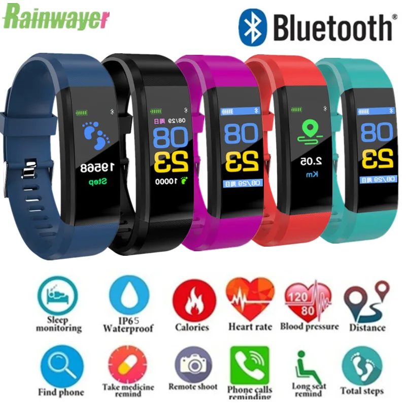 

Смарт-браслет 115 Plus, совместимый с Bluetooth, фитнес-трекер с функцией измерения артериального давления и Пульсометром