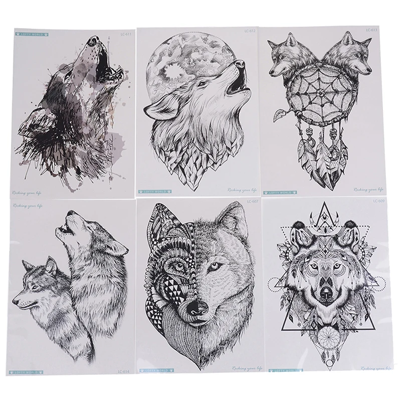 

Wolf Temporary Tattoo Stickers Waterproof Women Fake Hand Animal Tattoos Adult Men Body Art