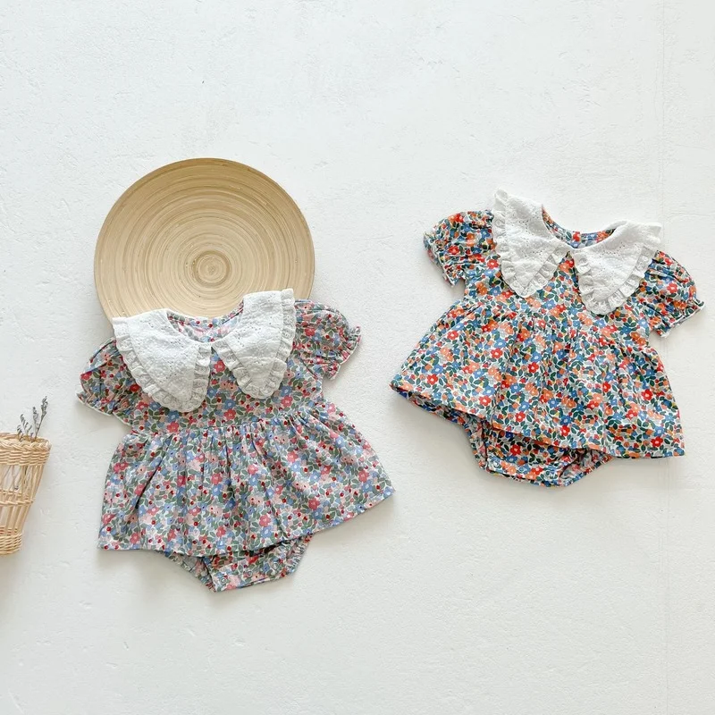 

Baby Girl Romper Summer 2022 Peter Pan Collar Baby Girl Outfit Kids Clothes Baby Clothing Cotton Girls One Piece Lace Rompers