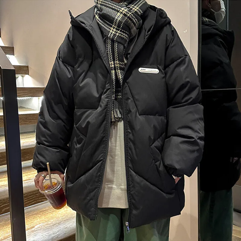 Mens Winter Hooded Coat Thicken Fashion Loose Oversize Parkas Korean Harajuku Style Male Hip Hop Streetwear Coat Warm Jackets