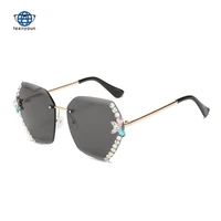 teenyoun new fashion rimless sunglasses lenses diamond studded polygon sun glasses womens punk ocean film gradient glasses