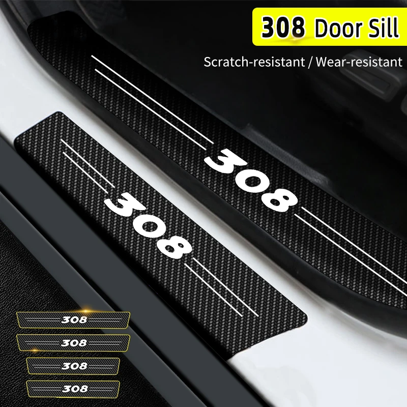 

4PCS Car Stickers Carbon Fiber Sill Protector Door Threshold Scuff Plate For Peugeot 308 2008-2018 Auto Door Entry Pedal Guards