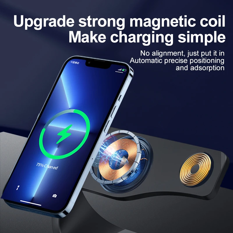 REMAX Magnetic Wireless Charger Stand 15W Induction Universal IP14 Quick Charging Dock For IPhone13 12 iWatchS1-7 SE AirPods