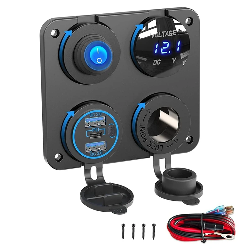 

Marine Boat RV 12V Charger Socket Panel Multi USB Fast Charger With Toggle Switch