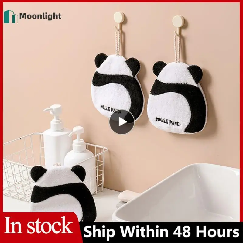

Panda Shape Hand Towel Rag Wipe New Absorbent Soft Plush Fabric Wipe A Towel Daily Use Hanging Kitchen Dishcloth Hands Towels
