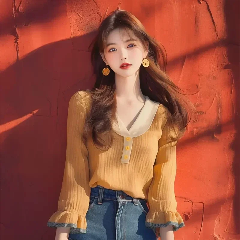 Шифоновая винтажная женская рубашка