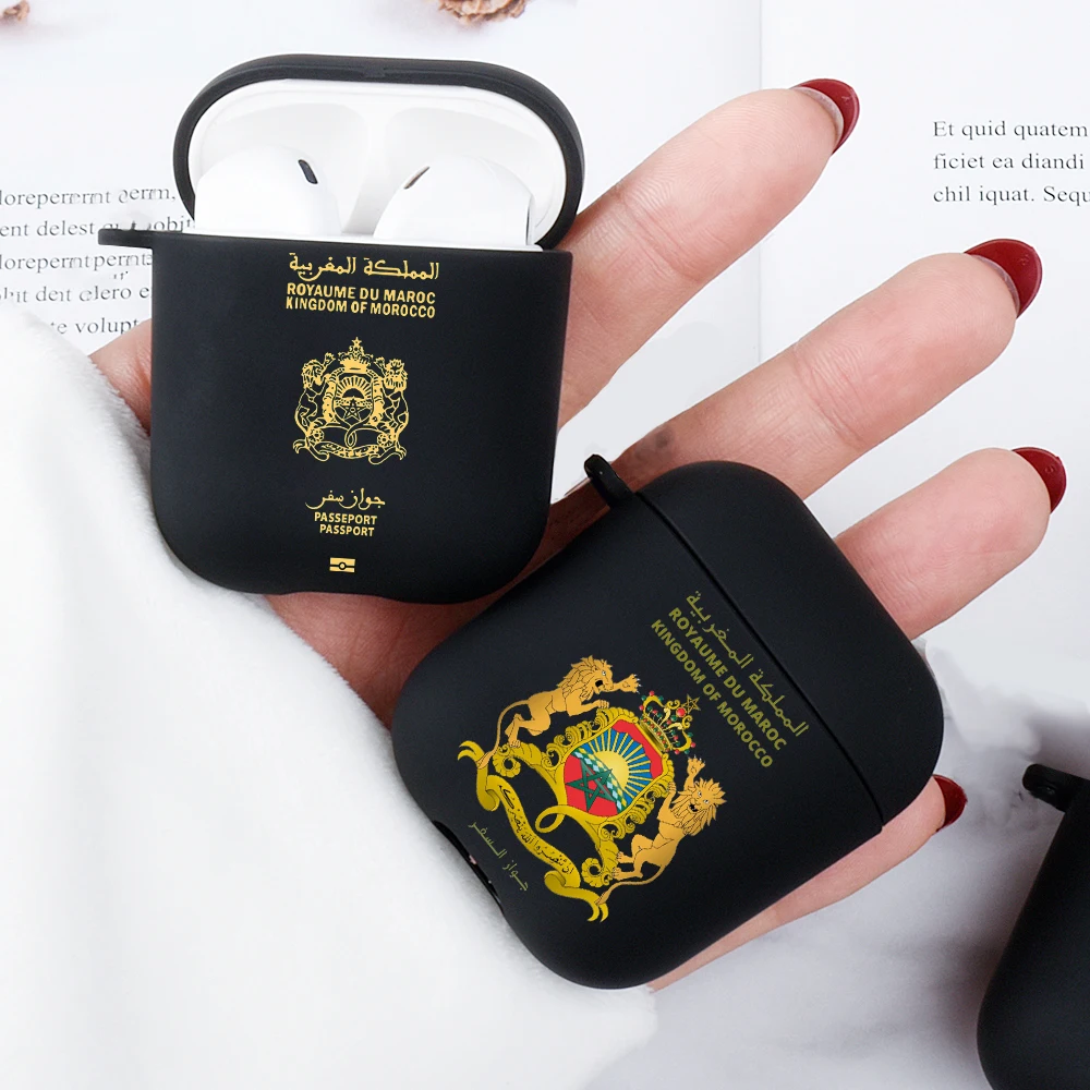 

Morocco Passport National flag Matte Black Cover For Apple airpods 1 2 3 Pro Case Silicone Wireless Accessories For Airpod Cases