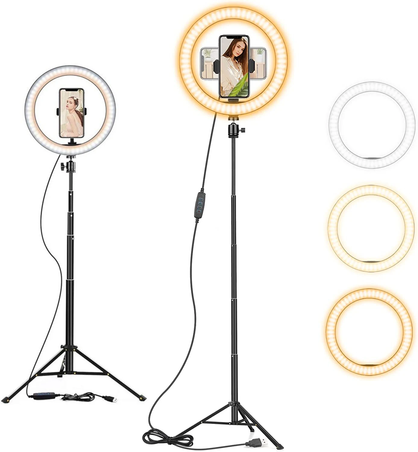 

Ring Light 10"with 59"Extendable Tripod Stand & Phone Holder for YouTube Video,Dimmable Led for Camera,Makeup,Selfie Photography
