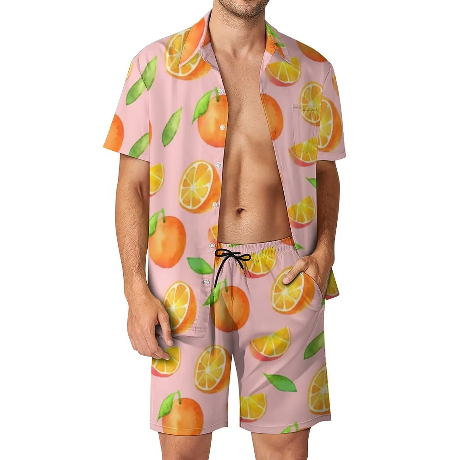 

Watercolor Oranges Men Sets Fresh Fruit Print Casual Shirt Set Vintage Beach Shorts Summer Custom Suit 2 Piece Clothes Plus Size