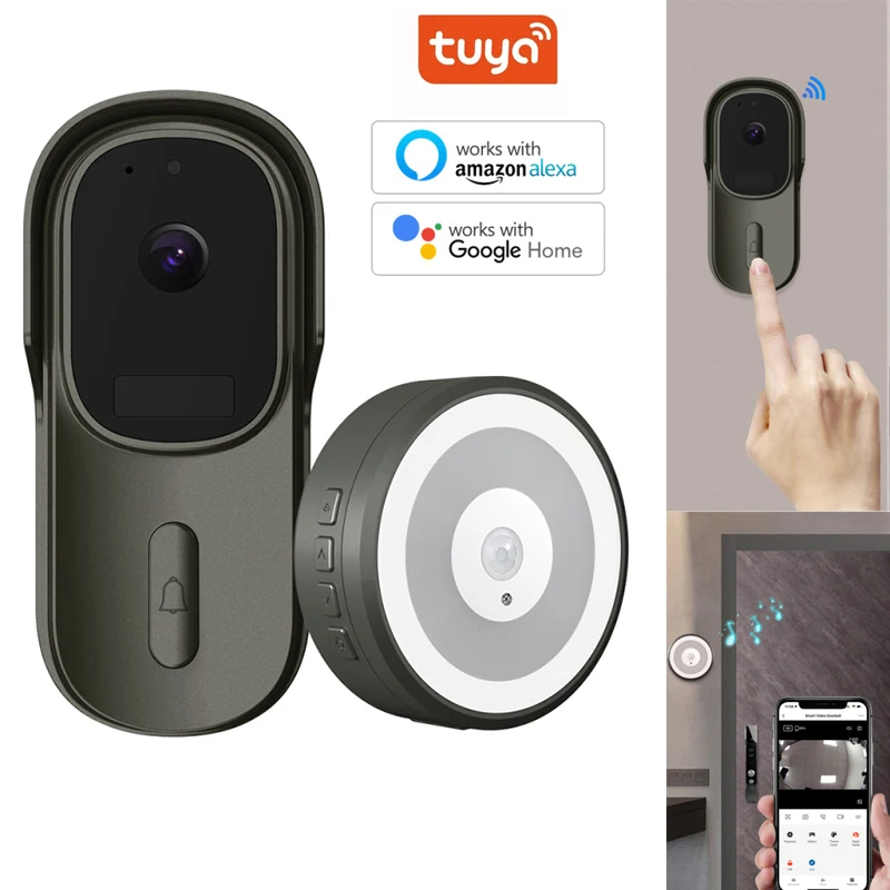 

Звонок дверной беспроводной Tuya 1080P с поддержкой Wi-Fi и кольцом для квартир
