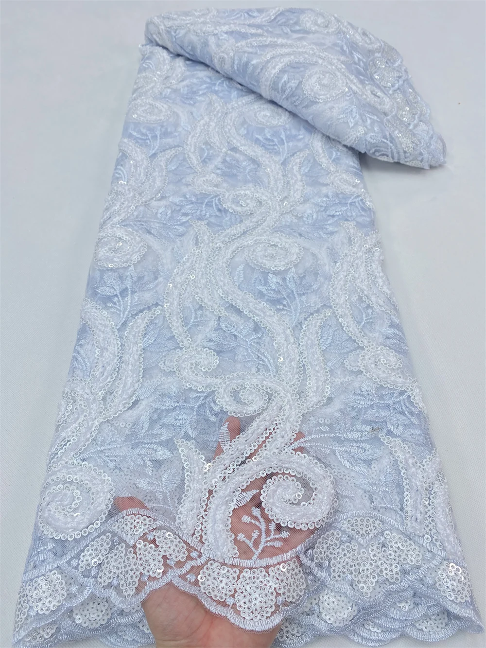 

PGC White African Lace Fabric 2022 High Quality Lace Material French Lace Fabric With Sequins For Nigeria Party Dress YA4902B-6