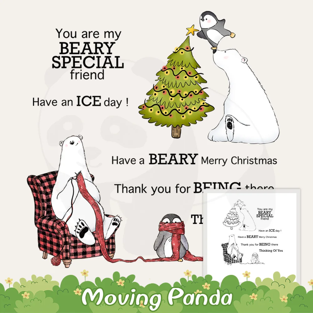 

Christmas Tree Cute Polar Bear Clear Stamp Cutting Dies Winter Penguin DIY Scrapbooking Metal Dies And Silicone Stamps For Cards