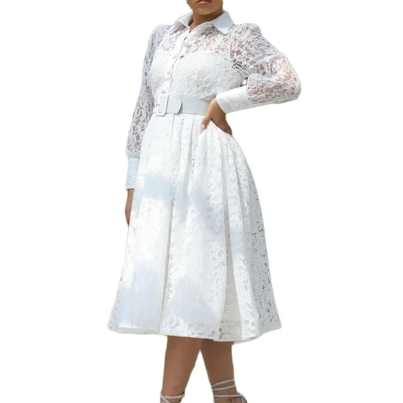 

Red White Gold African Dresses for Women Autumn African Women Long Sleeve O-neck Polyester Knee-length Dress African Clothes