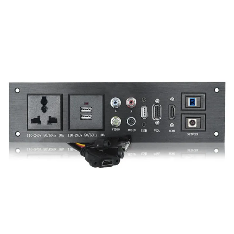 

Multiple Socket Plug 2USB AV 3.5MM Jack VGA Dual RJ45 Adapter Port AC Socket Aluminum Alloy Panel Multimedia Socket