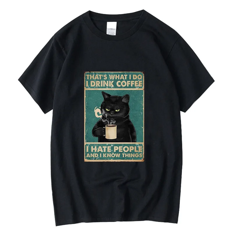 

XIN YI Men's T-Shirt High Quality 100% Cotton Funny Cat Drinking Coffee Printing Casual Cool Loose Men O-Neck Tshirt Male Tops