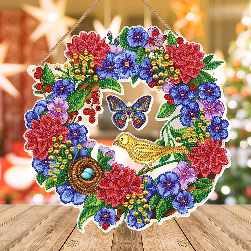 Diy Diamond Painting Wreath Decoration Window with LED Acrylic Door Hanging Christmas Wreat |