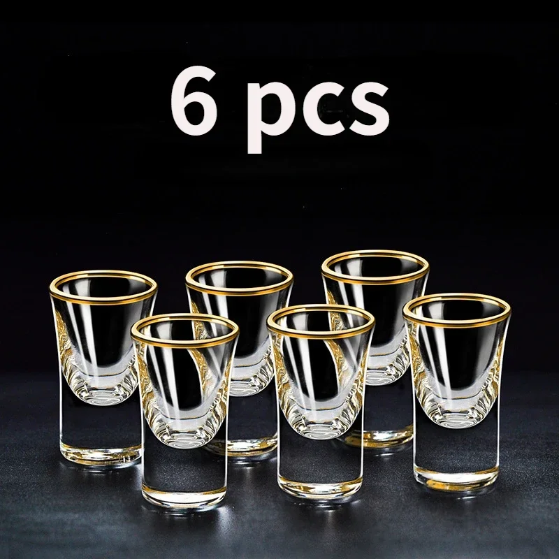

6pcs Gold Foil Color Spirits Cups Household Creative Small Wine Cup Glass Gilt Edged Cup Wine Dispenser Baijiu Cup Wholesale Cup