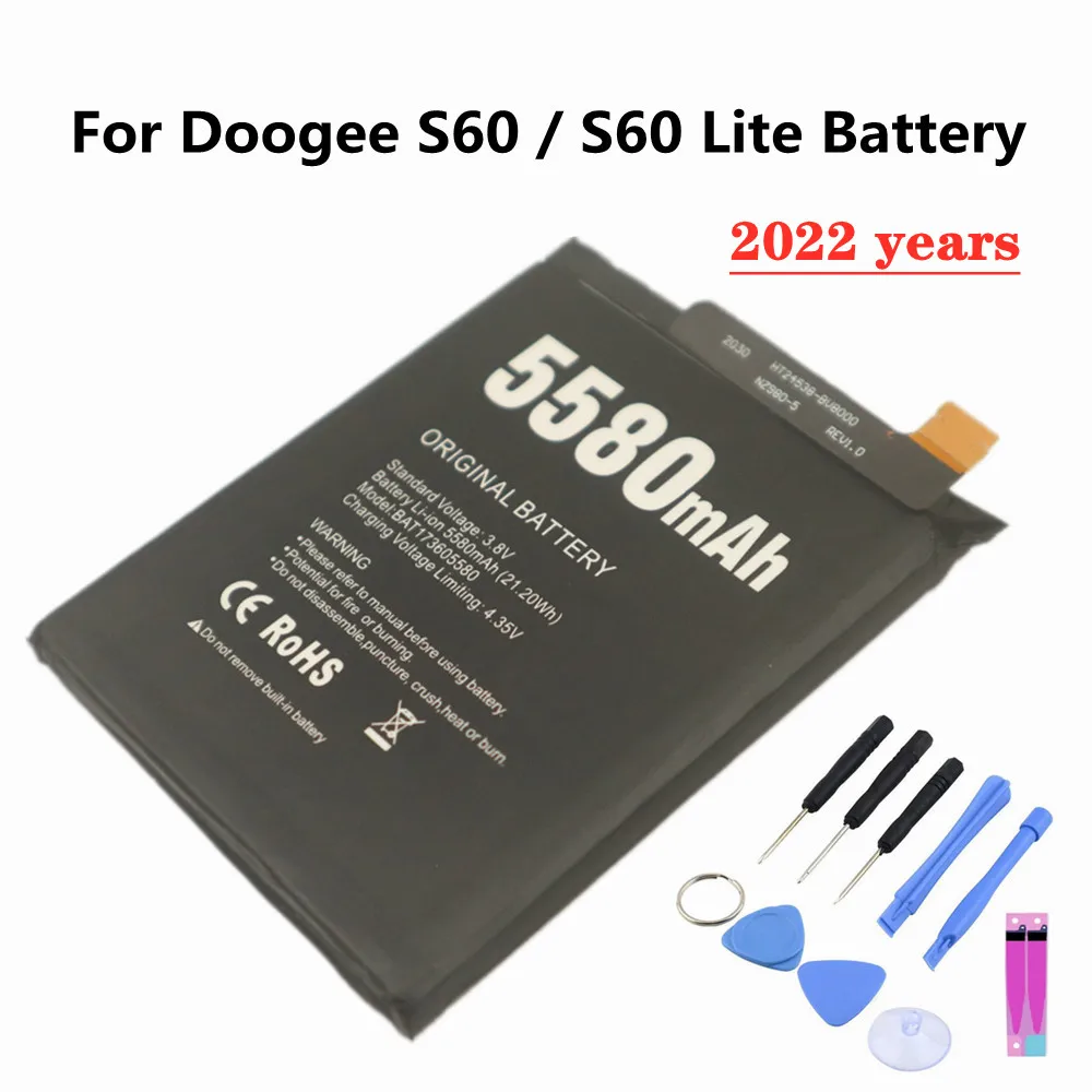 

2022 год, новый аккумулятор 5580 мАч BAT17M15580 BAT173605580 Для Doogee S60 / S60 Lite, высококачественный литий-полимерный аккумулятор + Инструменты