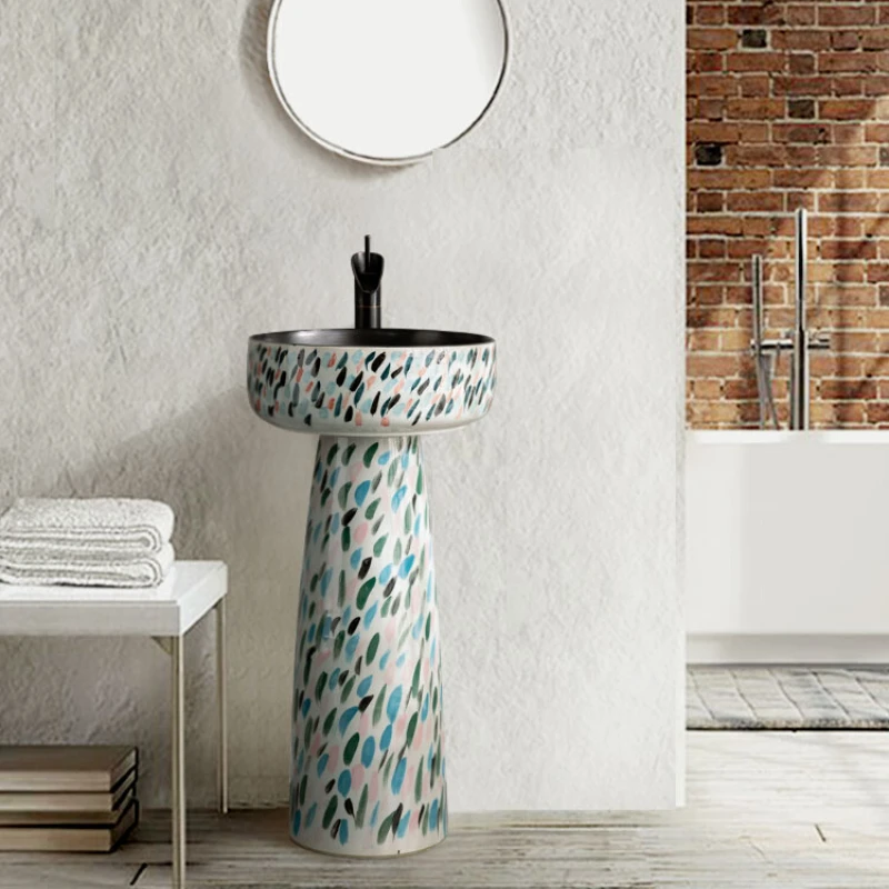 

Jingdezhen Creative Outdoor Courtyard Internet Celebrity Wash Basin Integrated Pedestal Basin Small Apartment Balcony Garden