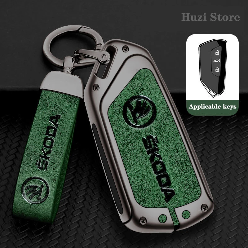 

3/4 Button Zinc Alloy Leather Car Key Protection Cover For Skoda Superb A7 Octavia A8 Kodiaq Karoq Rapid Fabia Slavia Kushaq