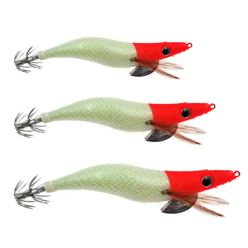 

8Pcs/Set Squid Jigs For Fishing 2.5/ 3.0/ 3.5 Red Head Wood Shrimp with Octopus Hooks Cuttlefish Jigs Spinnerbait Fishing Lure