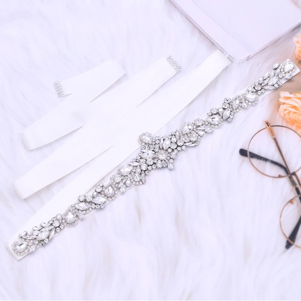 

Bling Rhinestone Sash Wedding Belt Silver Rhinestones Crystal Bridal Sash Pearls Belt Bridal Flower Belts For Woman Dress Belts