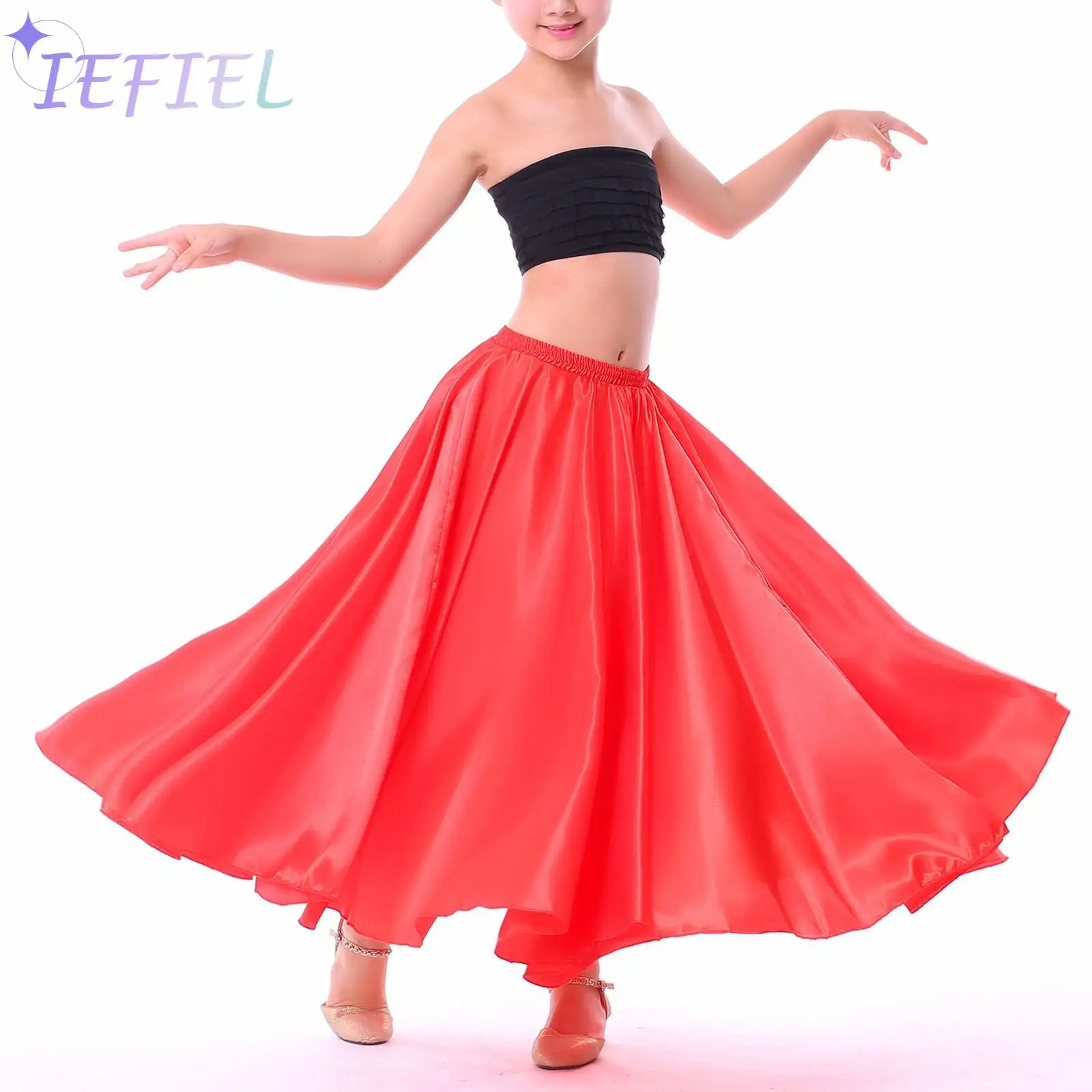 

Kids Children Flamenco Ballroom Dance Latin Belly Dancewear Lagre Swing Long Skirt Half-length Performance Costume