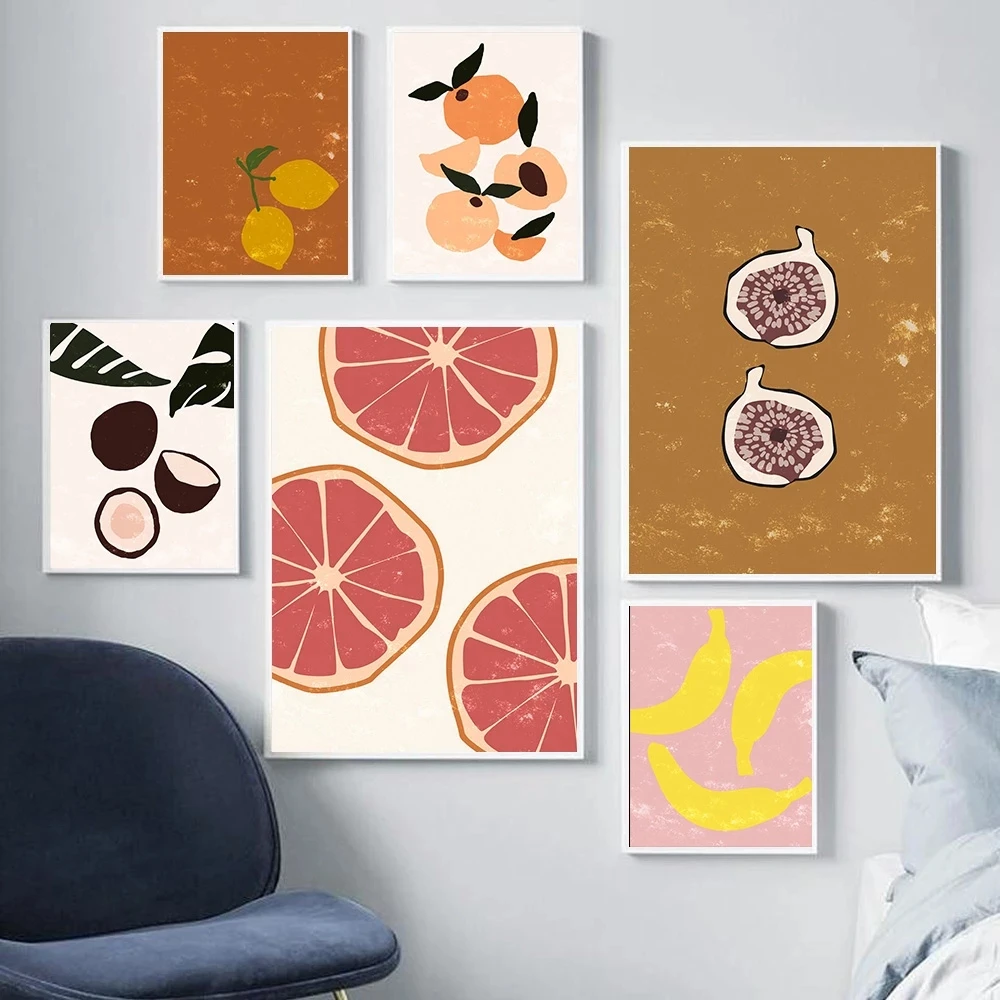 

Wall Art Boho Kitchen Retro Fruit Minimalist Posters Prints Canvas Painting Pictures Citrus Banana Pear Nordic Modern Home Decor