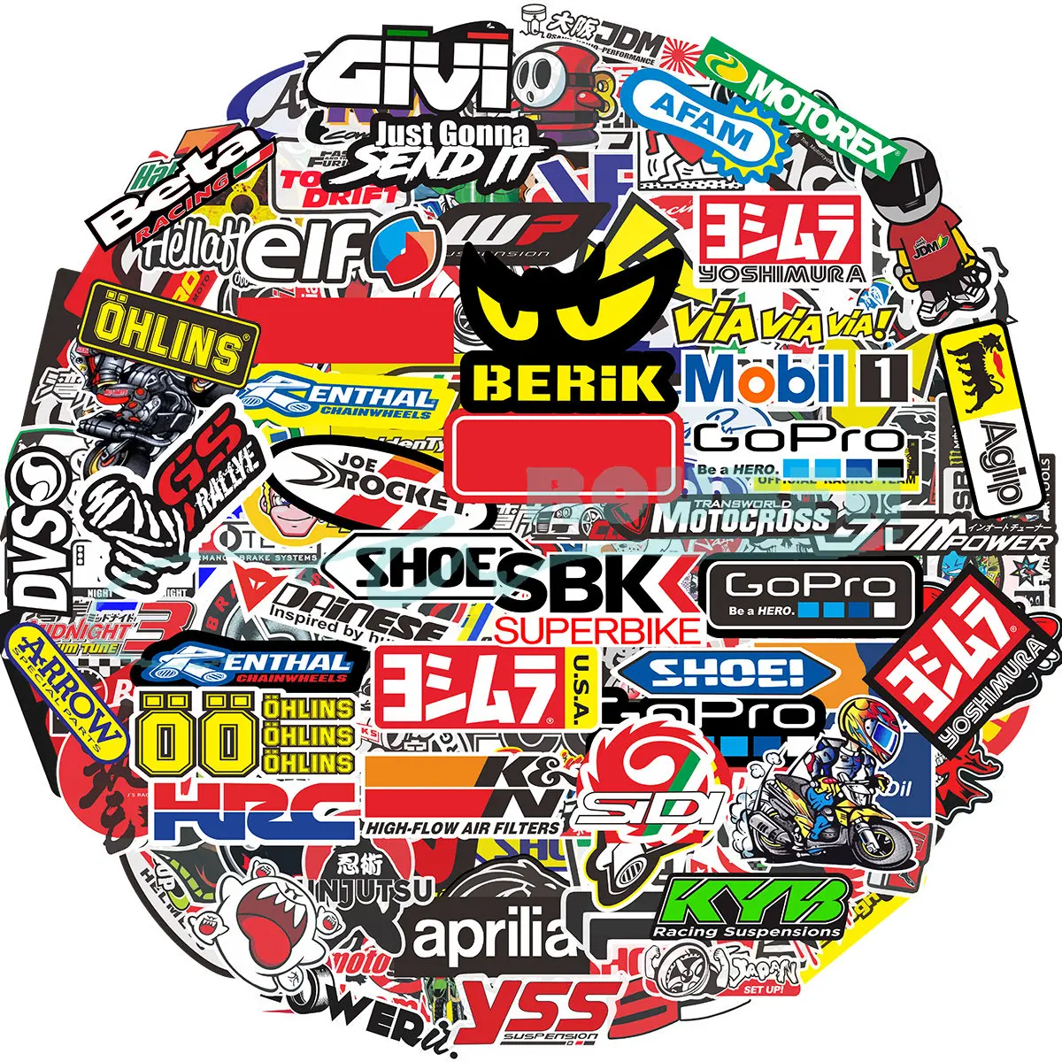 50/100pcs Random Car Motorcycle Stickers Moto Helmet Cross Fox Racing Sponsor Logo ATV For Triumph Honda Yamaha Kawasaki Suzuki