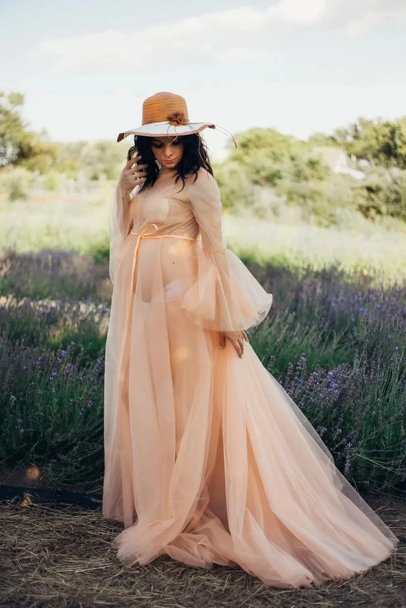

Luxury Women Customised Maternity Dresses Tulle Sleepwear Gown For Photoshoot Boudoir Lingerie Bathrobe Summer Long Nightwear