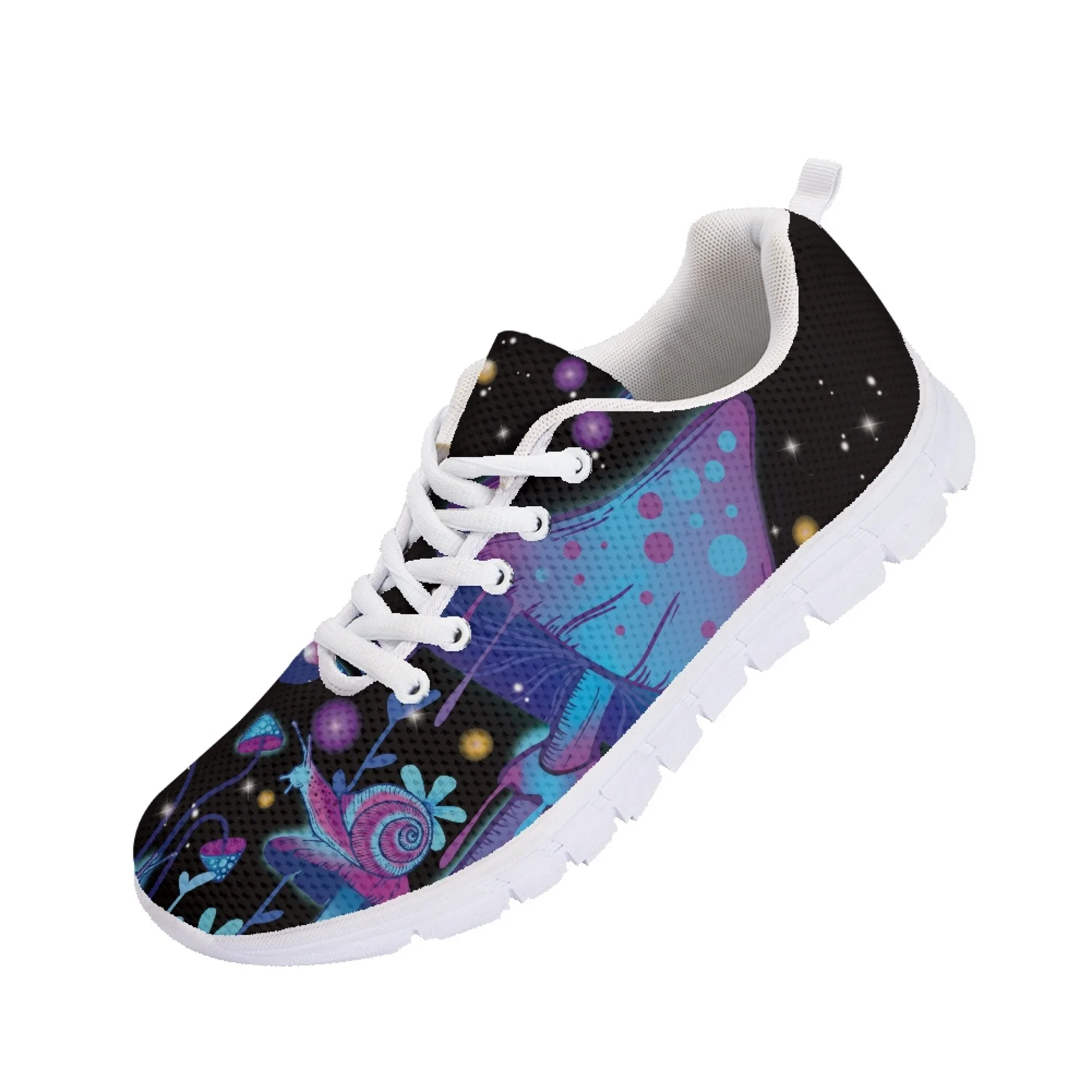 Yikeluo  Casual Sneakers Women Shoes Flat Mesh Cartoon Mushroom Print Brand Design Lightweight Lace Up Footwear Womens Loafers