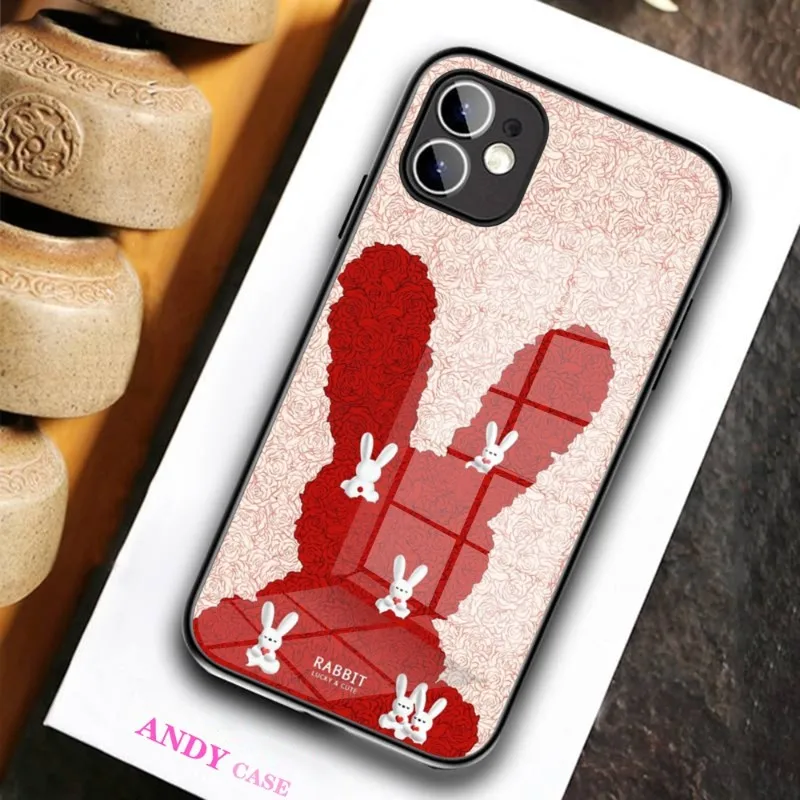 Cute rabbit animal Phone Case Glass for IPhone 11 12 13 14 Pro XR XS MAX 8 X 7 14 Plus SE 13 Pro Design Iphone Covers