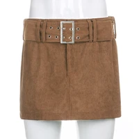 2021 indie aesthetics solid low rise corduroy skirts y2k vintage with belt a line brown skirts fall 90s fashion short bottoms