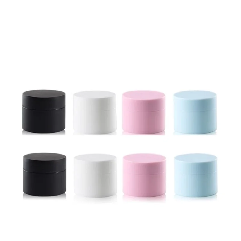 

30Pcs Empty Plastic Containers Pink Blue Black White Round PP Frost Double Layers Cream Pot Cosmetic Jars 5g 10g 15g 20g 30g 50g