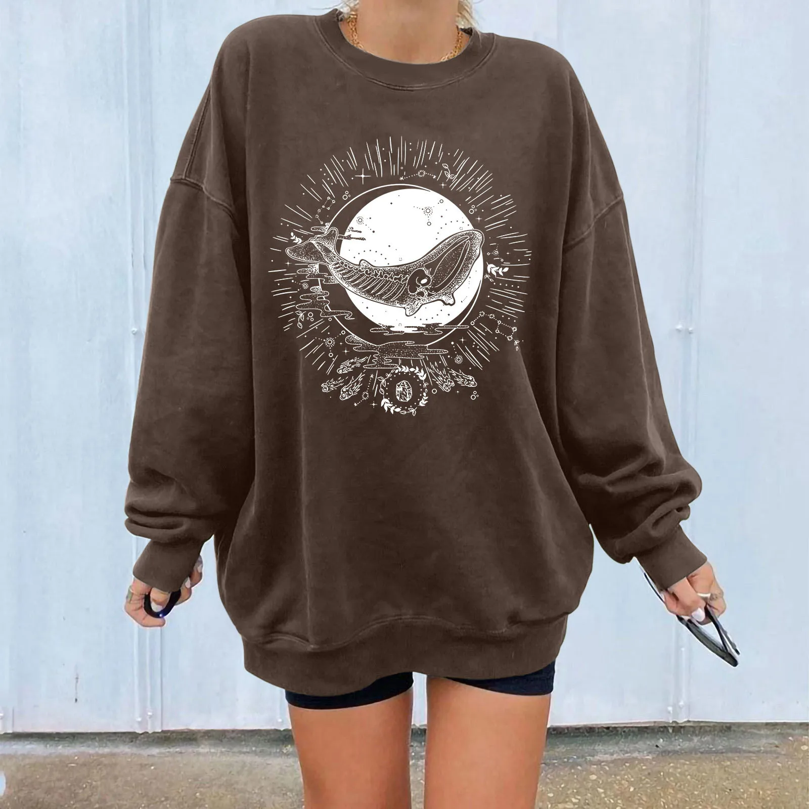 

Women's Lighting Fish Printed Top Shirts Long-sleeved Warm Sweatshirt Casual O Neck 100 Percent Polyester Hoodie Light Sleeve