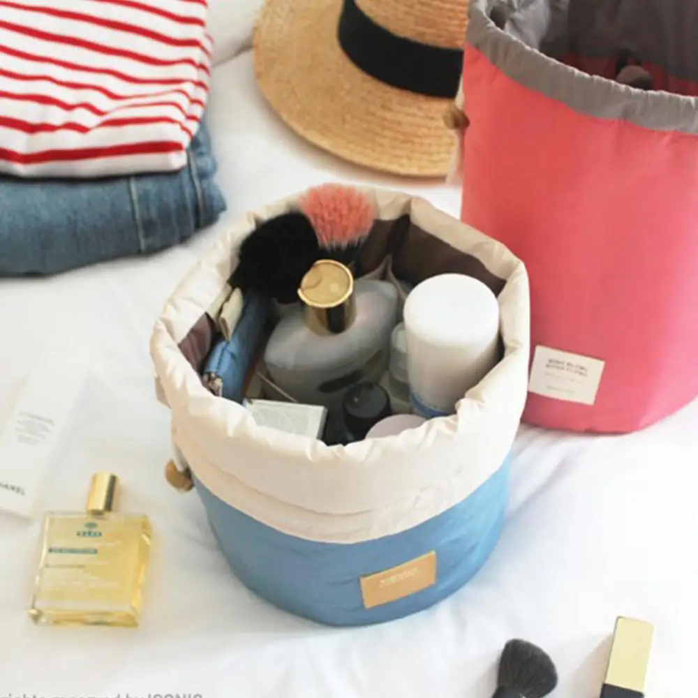 

Multifunctional Cosmetic Toiletry Organizer Cylindrical Drawstring Large Capacity Travel Makeup Storage Bag Practical Foldable
