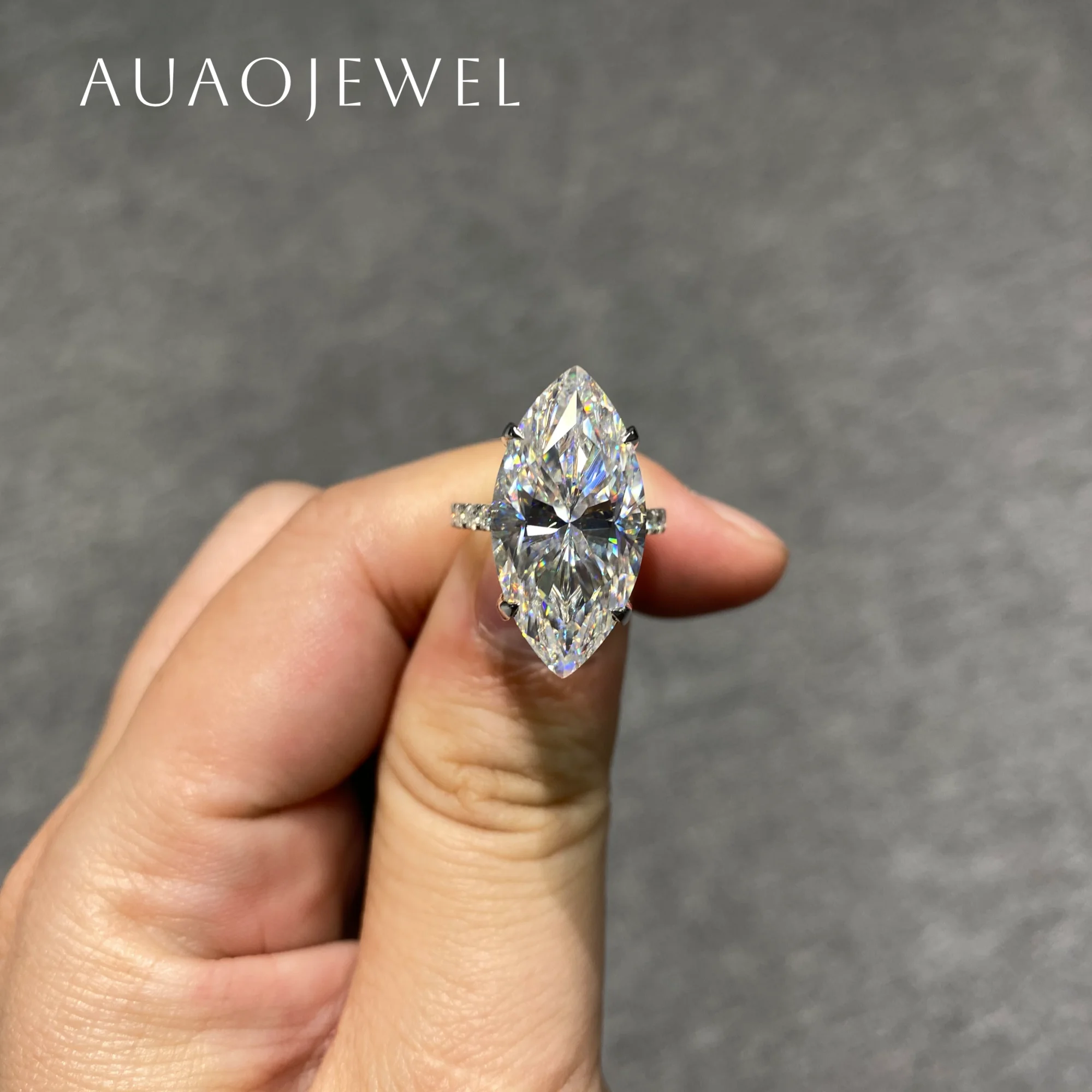 AUAOJEWEL 10 карат Маркиза Муассанит большое модное кольцо серебро 925 кольца из