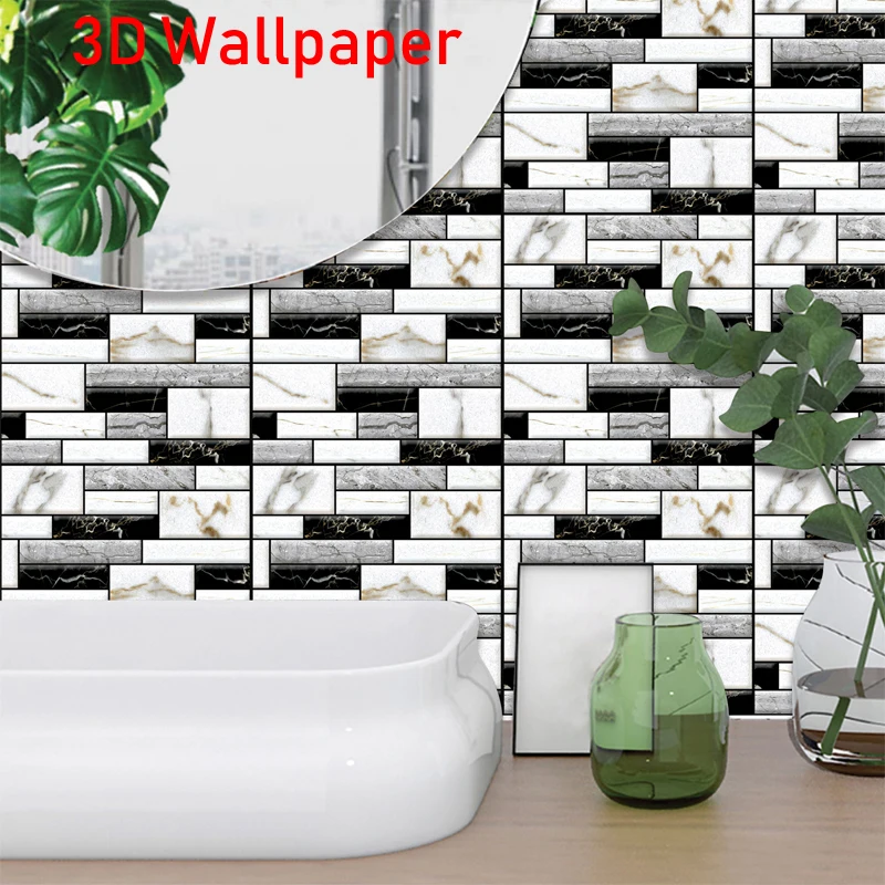 

5/10PCS 3D Self-Adhesive Wallpaper Home Background Wall Sticker Decoration PVC Sticker Kitchen Bathroom Waterproof Wallpaper