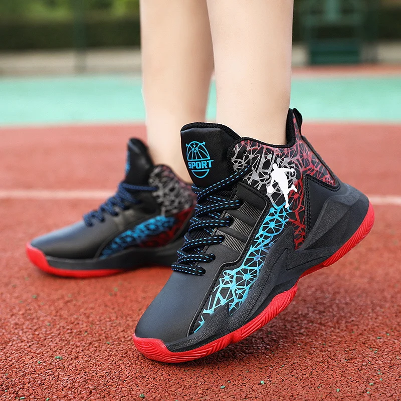 Spring Mesh Purple Size 31-40 Children Basketball Shoes Light Comfortable Kid's Sport Shoes Non-slip Chunky Training Sneaker Kid