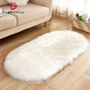 plush soft sheepskin carpets for living room decoration fur rugs bedroom bedside floor mat white pink oval imitation wool rug free global shipping