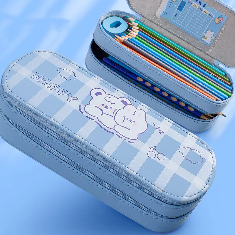 

Cartoon Cute Bear Pattern Pencil Case Large Capacity Double Layer Pen Bag Stationery Box Bag Organizer Pouch School Supplies
