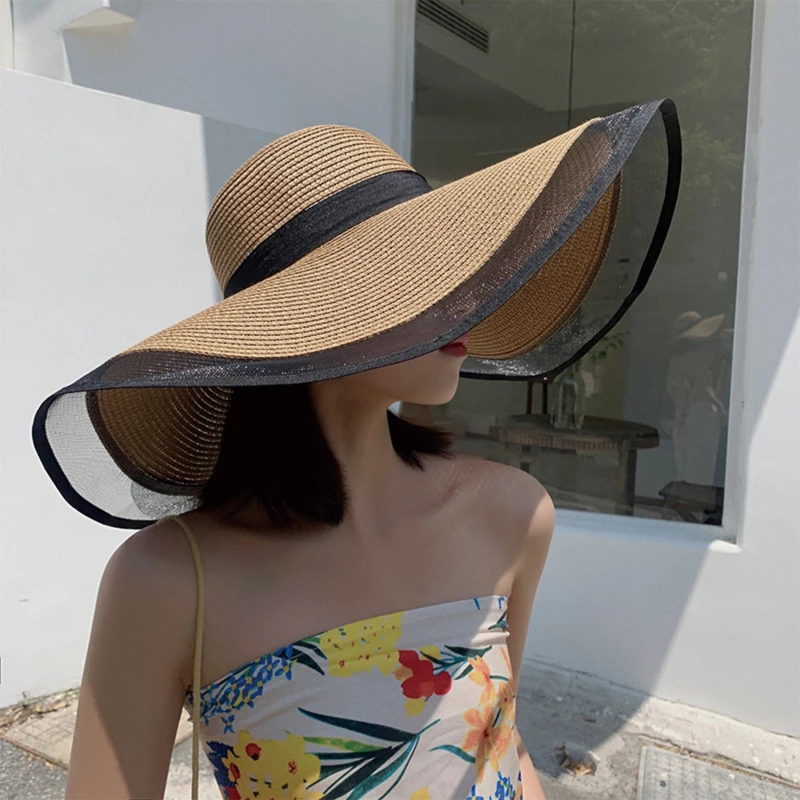 

Lady Summer Big Brim Hat Temperament Organza Fisherman Hat Female Summer Thin Sunshade Sunscreen Straw Hat Beach Holiday Sun Hat