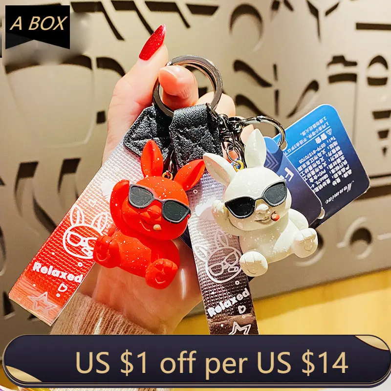 

Creative Pipe Sunglasses Rabbit Keychain Fashion Couple Men Boy Car Punk Key Chain Female Exquisite Bag Pendant Keyring Gifts